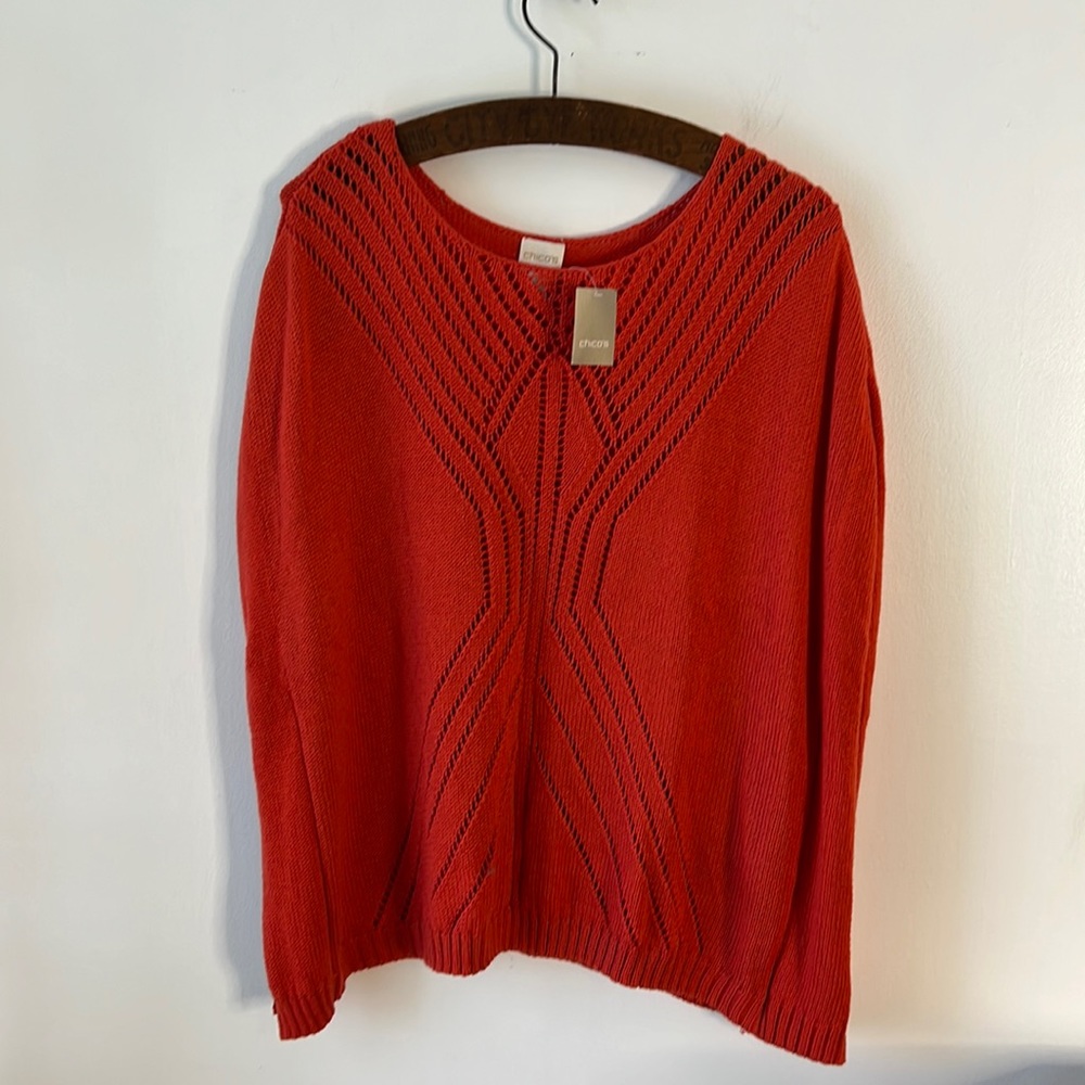 Chico’s Baylor Pullover Sweater in Annatto Orange.  Size XL. NWT.